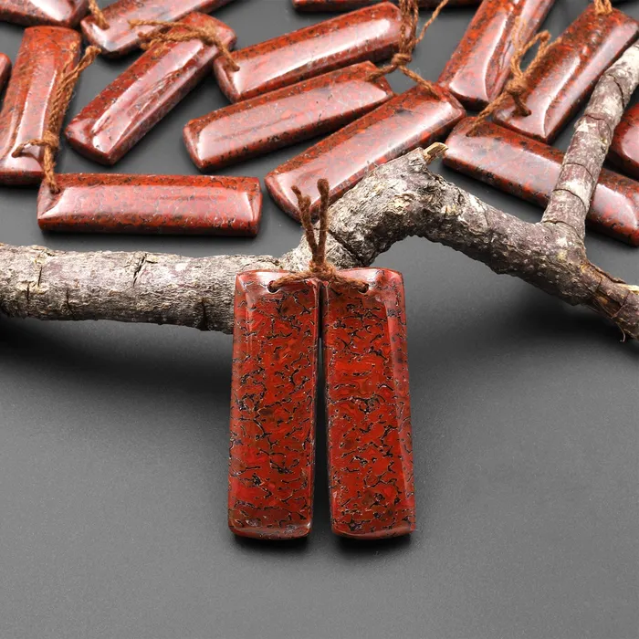 Intrinsic Trading Earrings Genuine Red Utah Dinosaur Bone Fossil Drilled Rectangle Earring Pair Matched Gemstone Beads