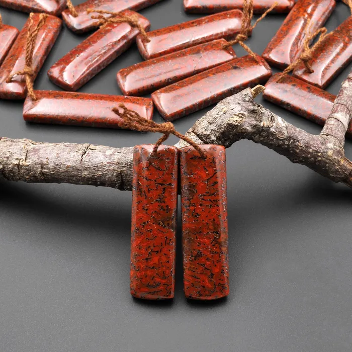 Intrinsic Trading Earrings Genuine Red Utah Dinosaur Bone Fossil Drilled Rectangle Earring Pair Matched Gemstone Beads