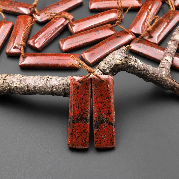 Intrinsic Trading Earrings Genuine Red Utah Dinosaur Bone Fossil Drilled Rectangle Earring Pair Matched Gemstone Beads