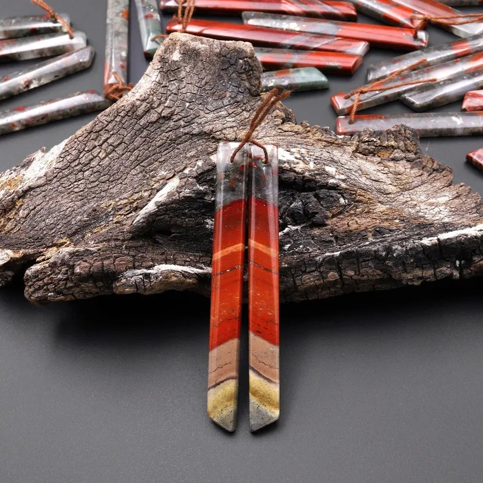 Intrinsic Trading Earrings Natural African Bloodstone Long Thin Beveled Rectangle Earring Pair Matched Gemstone A2 Intrinsic Trading Earrings Natural African Bloodstone Long Thin Beveled Rectangle Earring Pair Matched Gemstone A2