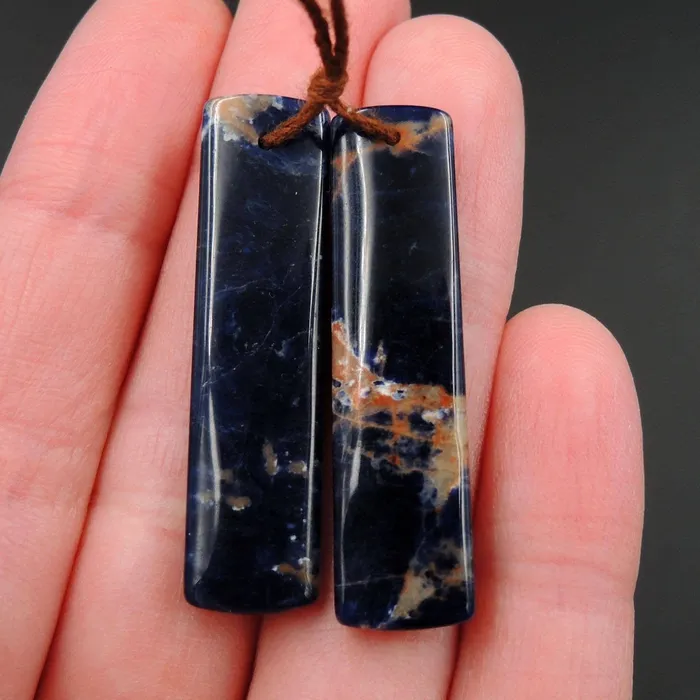 Intrinsic Trading Earrings Natural African Orange Sodalite Rectangle Cabochon Cab Pair Drilled Matched Earrings Bead Pair Natural Stone E2295