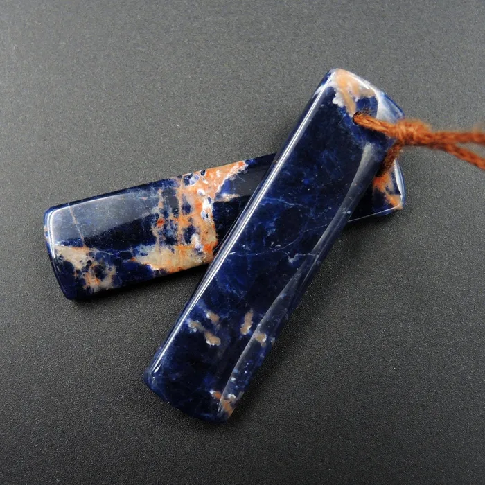 Intrinsic Trading Earrings Natural African Orange Sodalite Rectangle Cabochon Cab Pair Drilled Matched Earrings Bead Pair Natural Stone E2295