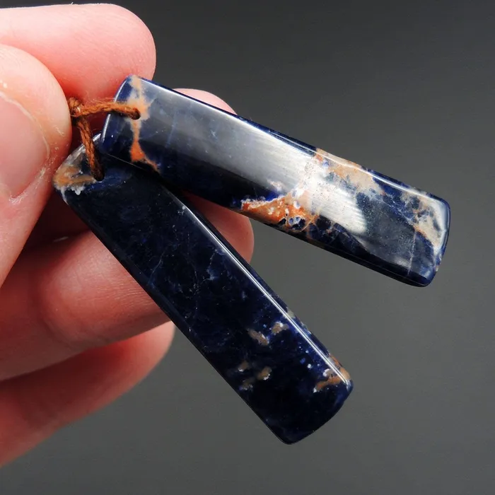 Intrinsic Trading Earrings Natural African Orange Sodalite Rectangle Cabochon Cab Pair Drilled Matched Earrings Bead Pair Natural Stone E2295