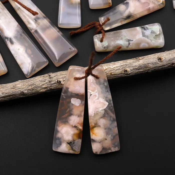 Intrinsic Trading Earrings Natural Cherry Blossom Agate Earring Pair Drilled Matched Small Trapezoid Pair Aka Flower Agate Intrinsic Trading Earrings Natural Cherry Blossom Agate Earring Pair Drilled Matched Small Trapezoid Pair Aka Flower Agate