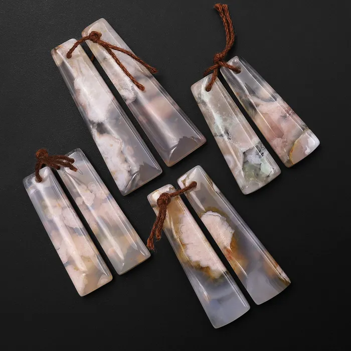 Intrinsic Trading Earrings Natural Cherry Blossom Agate Earring Pair Drilled Matched Small Trapezoid Pair Aka Flower Agate