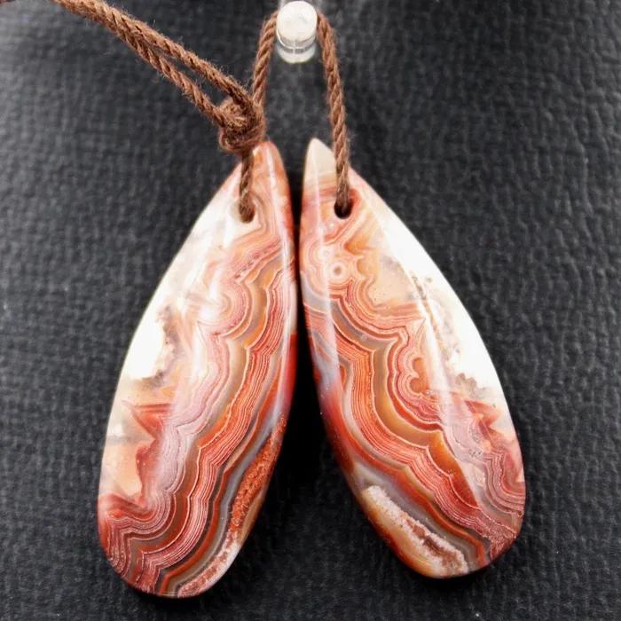 Intrinsic Trading Earrings Natural Laguna Lace Agate Earring Pair Teardrop Cabochon Cab Pair Drilled Matched Earrings Bead Pair E5008