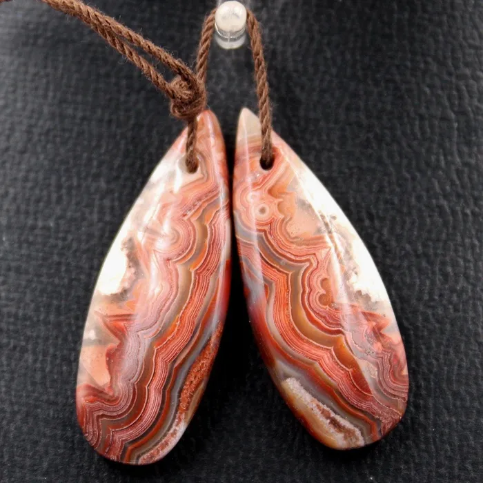 Intrinsic Trading Earrings Natural Laguna Lace Agate Earring Pair Teardrop Cabochon Cab Pair Drilled Matched Earrings Bead Pair E5008