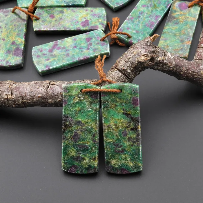 Intrinsic Trading Earrings Natural Red Ruby Green Fuchsite Flat Rectangle Earring Pair Matched Gemstone Beads A5 Intrinsic Trading Earrings Natural Red Ruby Green Fuchsite Flat Rectangle Earring Pair Matched Gemstone Beads A5