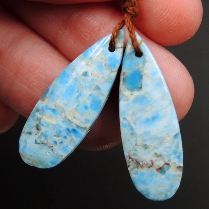 Intrinsic Trading Earrings Natural Robins Egg Turquoise Blue Apatite Earring Pair Teardrop Cabochon Cab Drilled Matched Earrings Bead Pair Teardrop Gemstone E3140