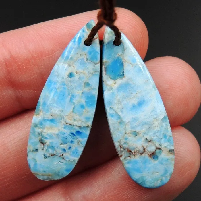 Intrinsic Trading Earrings Natural Robins Egg Turquoise Blue Apatite Earring Pair Teardrop Cabochon Cab Drilled Matched Earrings Bead Pair Teardrop Gemstone E3140