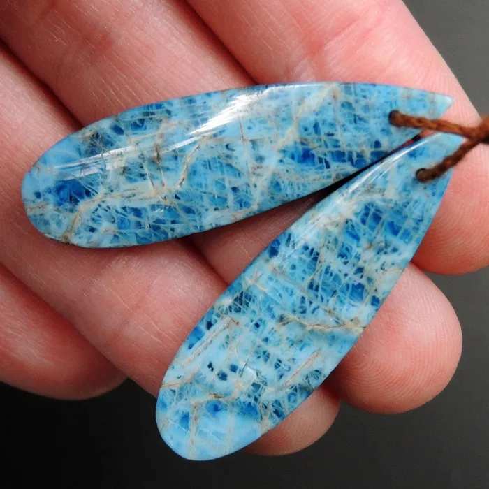 Intrinsic Trading Earrings Natural Robins Egg Turquoise Blue Apatite Earring Pair Teardrop Cabochon Cab Drilled Matched Earrings Bead Pair Teardrop Gemstone E3178