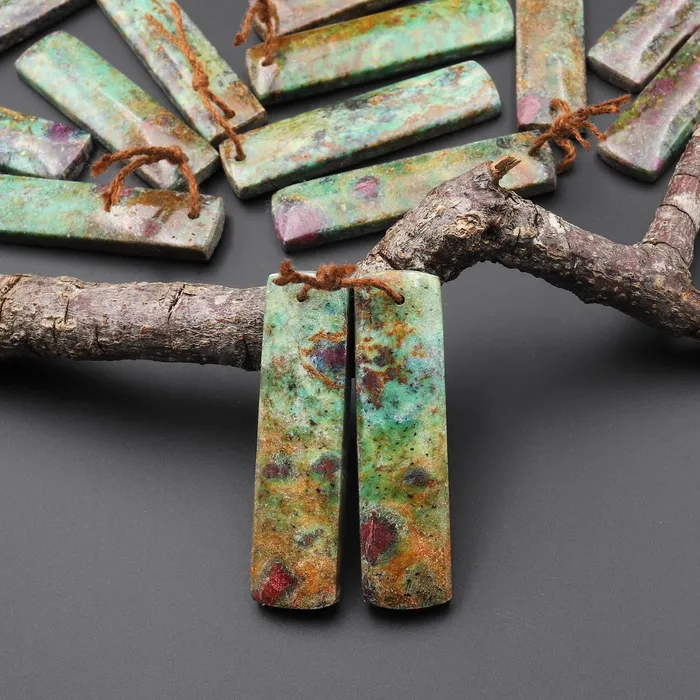 Intrinsic Trading Earrings Natural Rusty Brown Ruby Green Fuchsite Rectangle Earring Pair Matched Gemstone Beads Intrinsic Trading Earrings Natural Rusty Brown Ruby Green Fuchsite Rectangle Earring Pair Matched Gemstone Beads