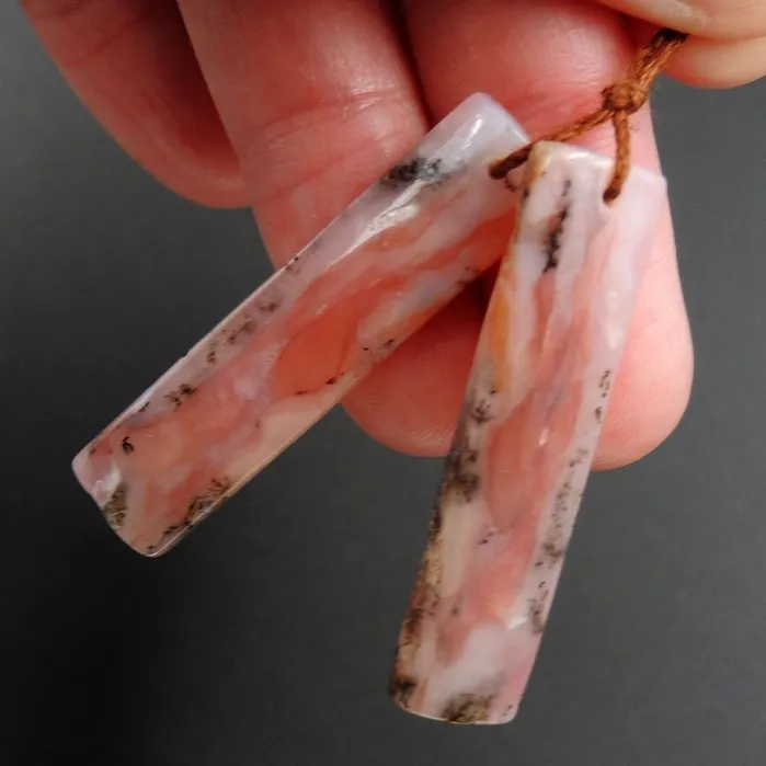 Intrinsic Trading Earrings Pink Opal Earring Pair Rectangle Cabochon Cab Pair Drilled Matched Earrings Natural Bead Pair E2745