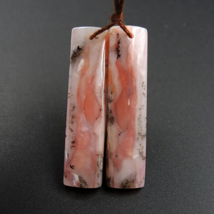 Intrinsic Trading Earrings Pink Opal Earring Pair Rectangle Cabochon Cab Pair Drilled Matched Earrings Natural Bead Pair E2745