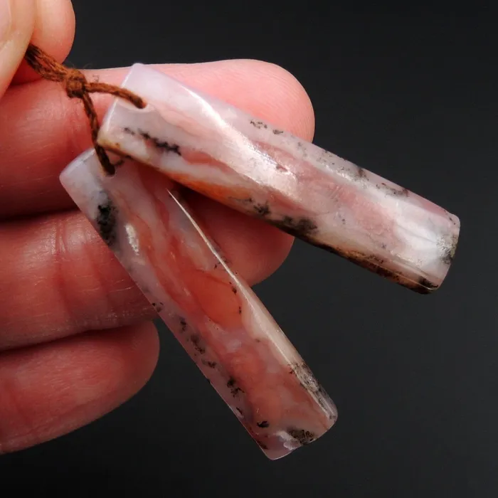 Intrinsic Trading Earrings Pink Opal Earring Pair Rectangle Cabochon Cab Pair Drilled Matched Earrings Natural Bead Pair E2745