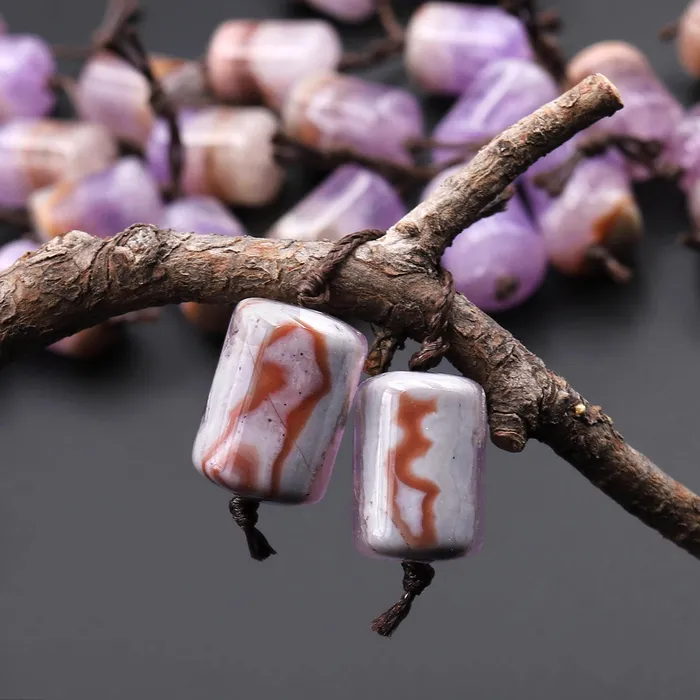 Intrinsic Trading Earrings Rare Natural Rainbow Purple Amethyst Earring Pair Matched Short Cylinder Tube 14x10mm Gemstone Beads W Amazing Veins Bands