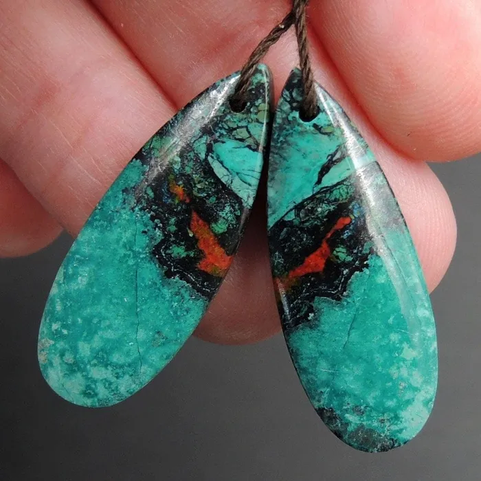 Intrinsic Trading Earrings Sonora Sunrise Cuprite Teardrop Cabochon Cab Pair Drilled Gemstone Pair Matched Earrings Bead Pair Natural Stone E3011