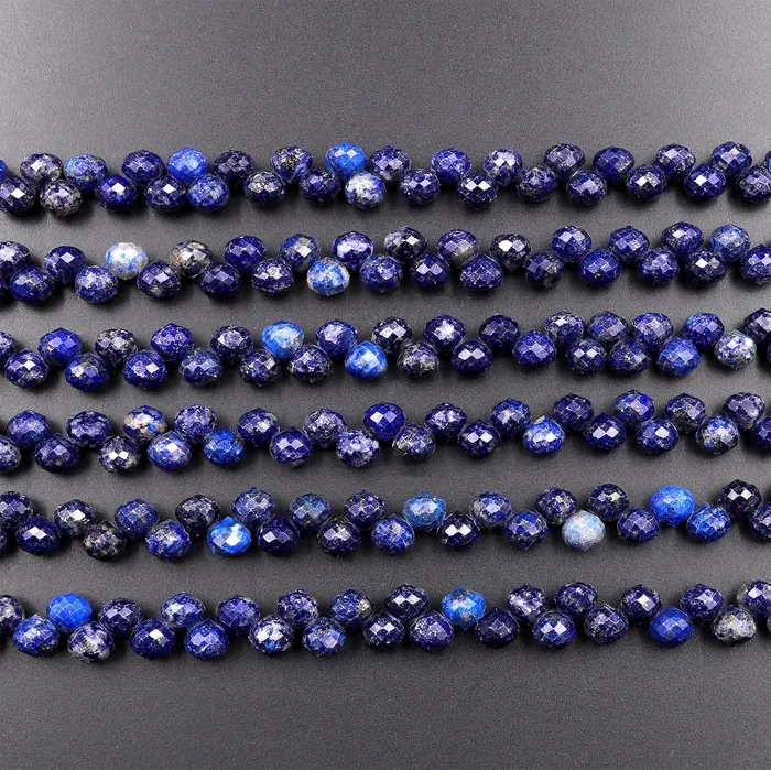 Intrinsic Trading Natural Blue Lapis Faceted 6mm Rounded Briolette Teardrop Beads Good For Earrings 155 Strand Earrings