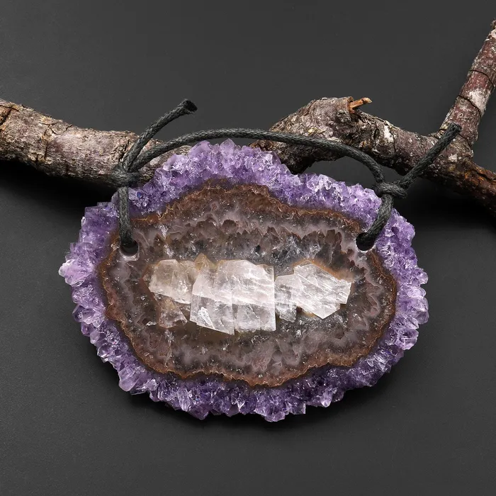 Intrinsic Trading Necklaces 2 Hole Pendant Natural Amethyst Stalactite Flower Pendant Flat Slice Freeform One of a Kind P0112 Intrinsic Trading Necklaces 2 Hole Pendant Natural Amethyst Stalactite Flower Pendant Flat Slice Freeform One of a Kind P0112