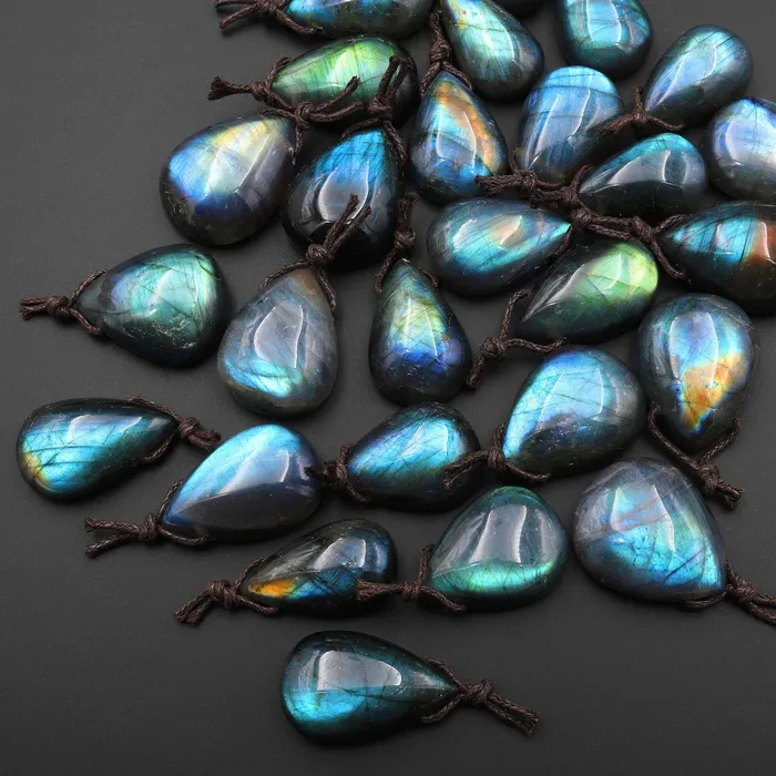 Intrinsic Trading Necklaces AAA Natural Rainbow Labradorite Teardrop Side Drilled Pendant