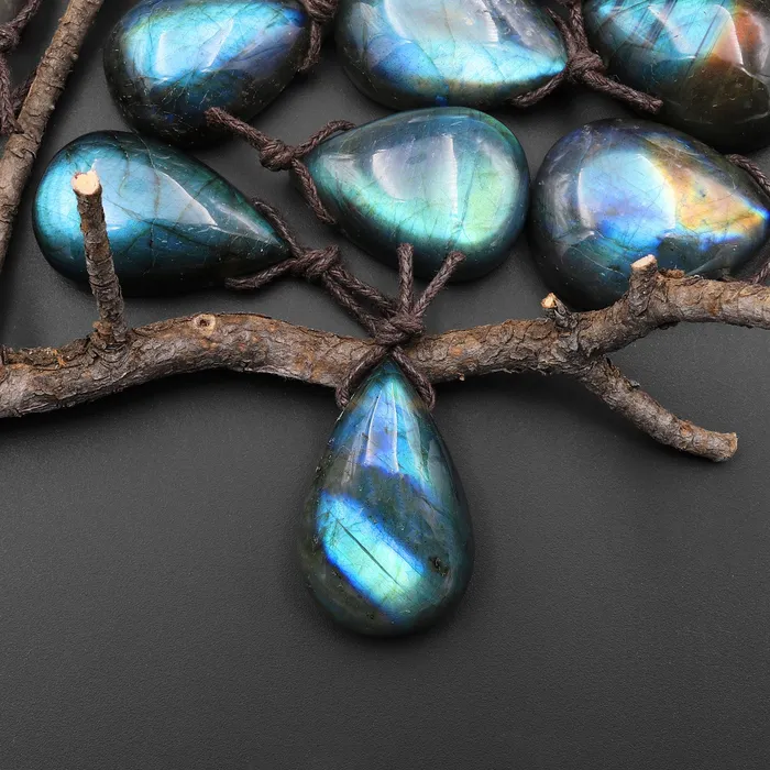 Intrinsic Trading Necklaces AAA Natural Rainbow Labradorite Teardrop Side Drilled Pendant