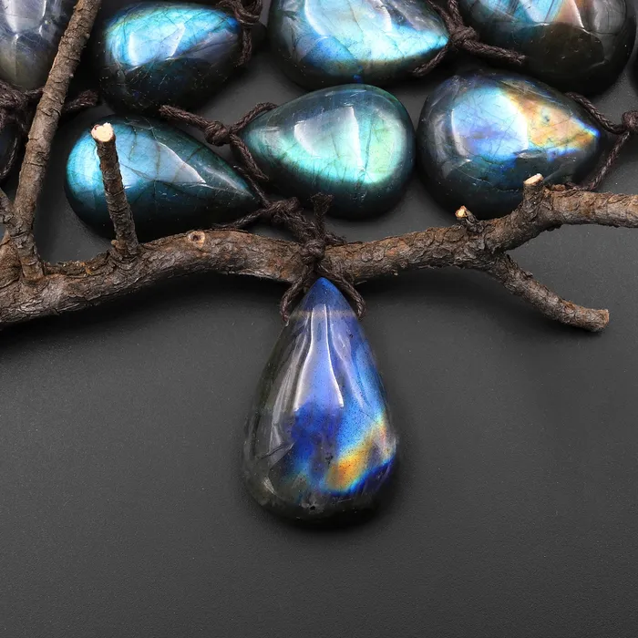 Intrinsic Trading Necklaces AAA Natural Rainbow Labradorite Teardrop Side Drilled Pendant