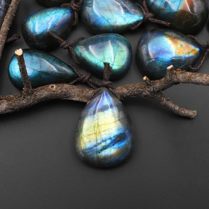 Intrinsic Trading Necklaces AAA Natural Rainbow Labradorite Teardrop Side Drilled Pendant