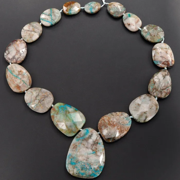 Intrinsic Trading Necklaces Graduated Faceted Natural Chrysocolla in Quartz Focal Pendant Beads Stunning Blue Strikes Designer Quality One of a Kind 17 Necklace Strand