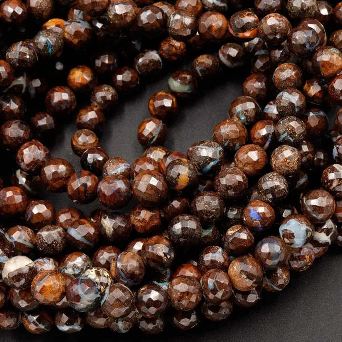 Intrinsic Trading Necklaces Natural Australian Boulder Opal Beads Faceted 6mm 7mm Beautiful Opal Veins 19 Sterling Silver Clasp Necklace Strand
