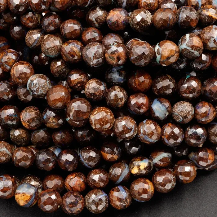 Intrinsic Trading Necklaces Natural Australian Boulder Opal Beads Faceted 6mm 7mm Beautiful Opal Veins 19 Sterling Silver Clasp Necklace Strand