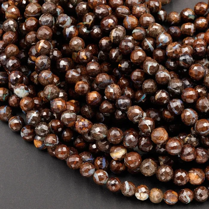 Intrinsic Trading Necklaces Natural Australian Boulder Opal Beads Faceted 6mm 7mm Beautiful Opal Veins 19 Sterling Silver Clasp Necklace Strand