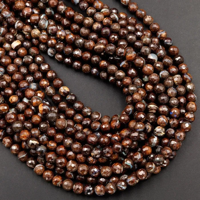 Intrinsic Trading Necklaces Natural Australian Boulder Opal Beads Faceted 6mm 7mm Beautiful Opal Veins 19 Sterling Silver Clasp Necklace Strand