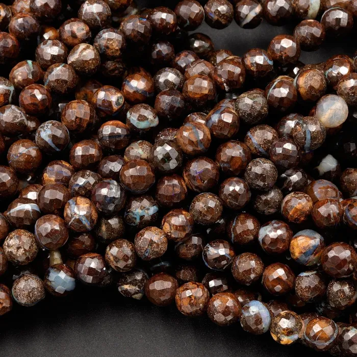 Intrinsic Trading Necklaces Natural Australian Boulder Opal Beads Faceted 6mm 7mm Beautiful Opal Veins 19 Sterling Silver Clasp Necklace Strand