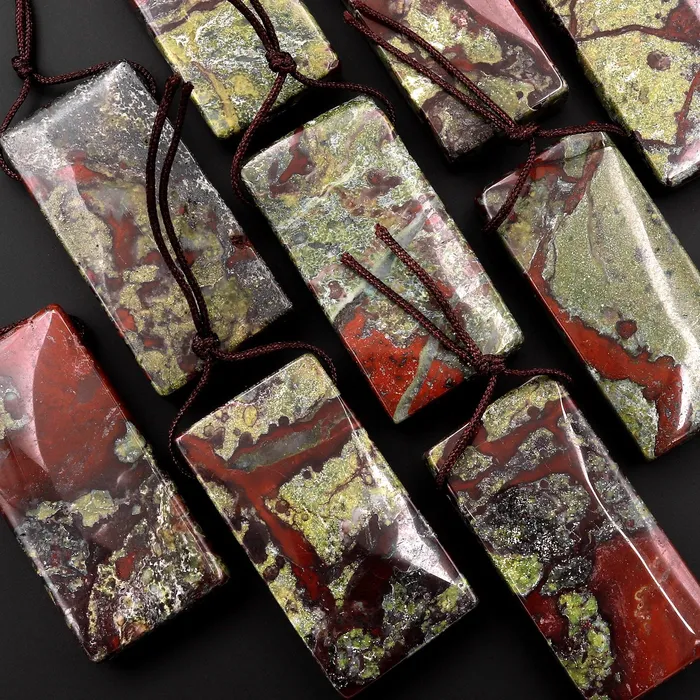 Intrinsic Trading Necklaces Natural Dragon Blood Jasper Pendant Top Side Drilled Long Rectangle Pendant Focal Bead