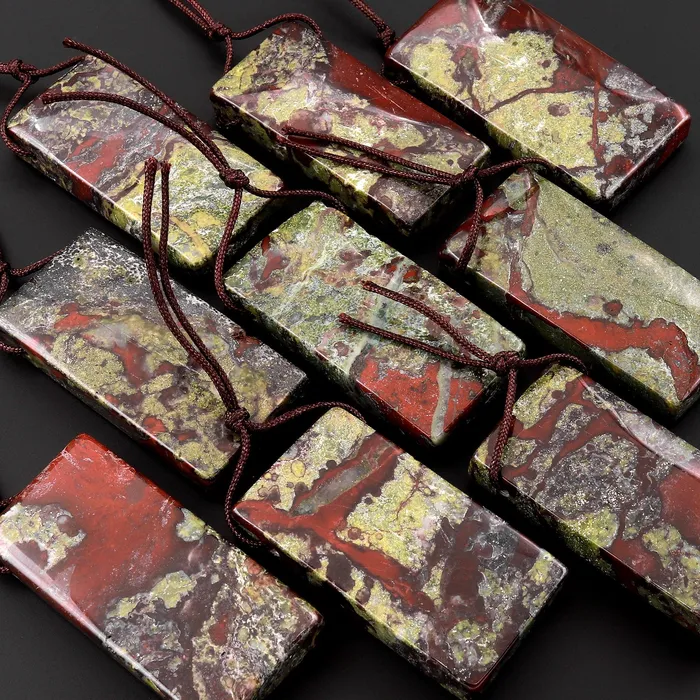 Intrinsic Trading Necklaces Natural Dragon Blood Jasper Pendant Top Side Drilled Long Rectangle Pendant Focal Bead