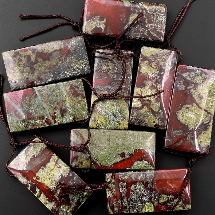 Intrinsic Trading Necklaces Natural Dragon Blood Jasper Pendant Top Side Drilled Long Rectangle Pendant Focal Bead
