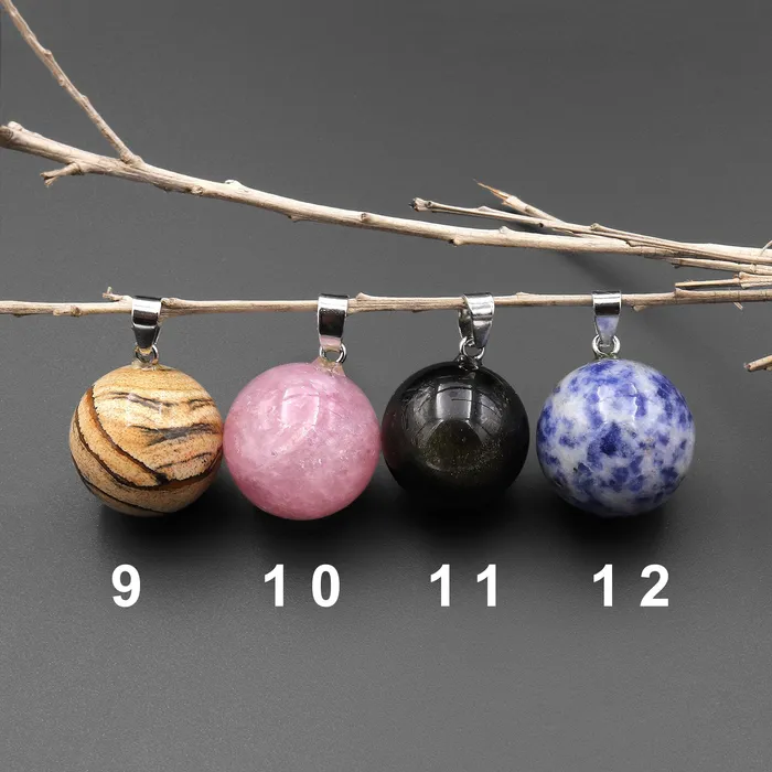 Intrinsic Trading Necklaces Natural Gemstone 20mm Round Ball Sphere Pendant Choose from Rose Quartz Rock Quartz Rhodonite Golden Obsidian Sodalite Tuxedo Agate Rhyolite