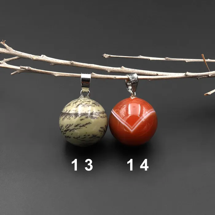 Intrinsic Trading Necklaces Natural Gemstone 20mm Round Ball Sphere Pendant Choose from Rose Quartz Rock Quartz Rhodonite Golden Obsidian Sodalite Tuxedo Agate Rhyolite
