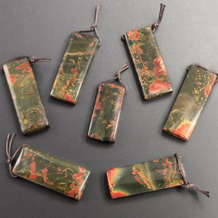 Intrinsic Trading Necklaces Natural Red Creek Jasper Pendant Side Drilled Flat Rectangle Pendant Natural Multi Color Picasso Jasper Cherry Creek