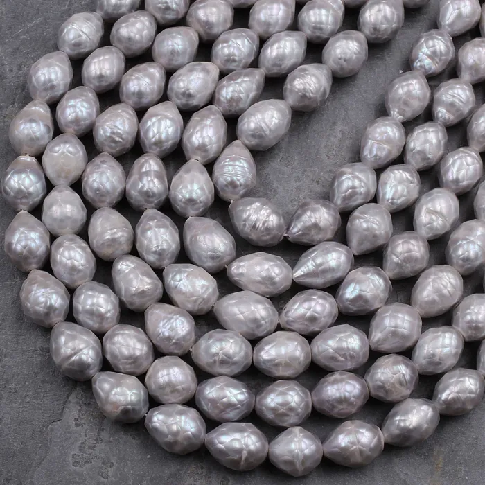 Intrinsic Trading Rings Faceted Genuine Freshwater Silver Pearl Teardrop Shimmery Iridescent Beads 16 Strand