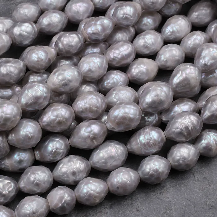 Intrinsic Trading Rings Faceted Genuine Freshwater Silver Pearl Teardrop Shimmery Iridescent Beads 16 Strand