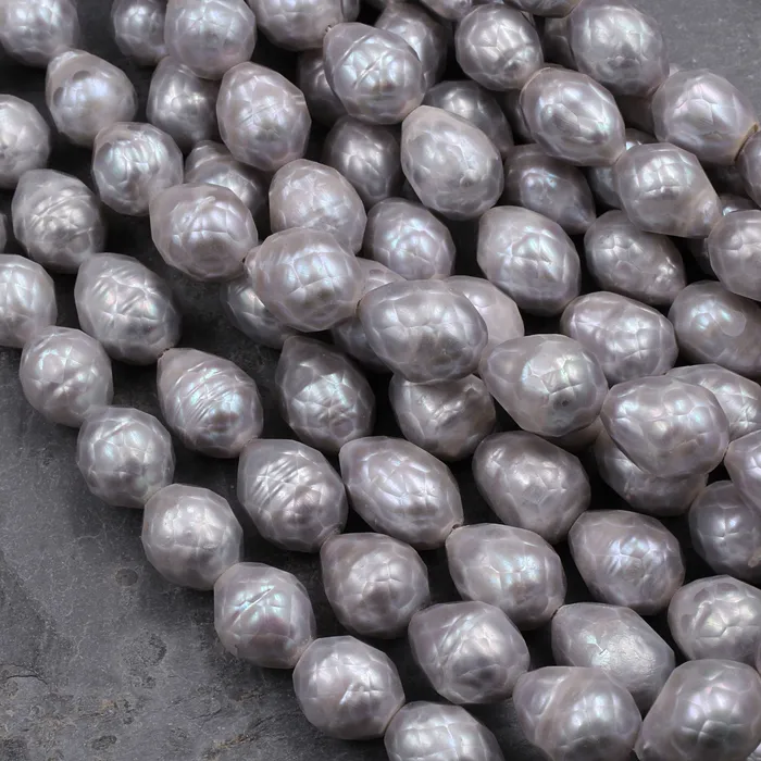 Intrinsic Trading Rings Faceted Genuine Freshwater Silver Pearl Teardrop Shimmery Iridescent Beads 16 Strand