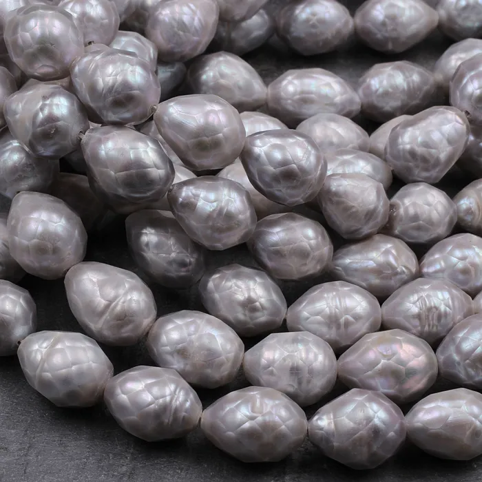 Intrinsic Trading Rings Faceted Genuine Freshwater Silver Pearl Teardrop Shimmery Iridescent Beads 16 Strand