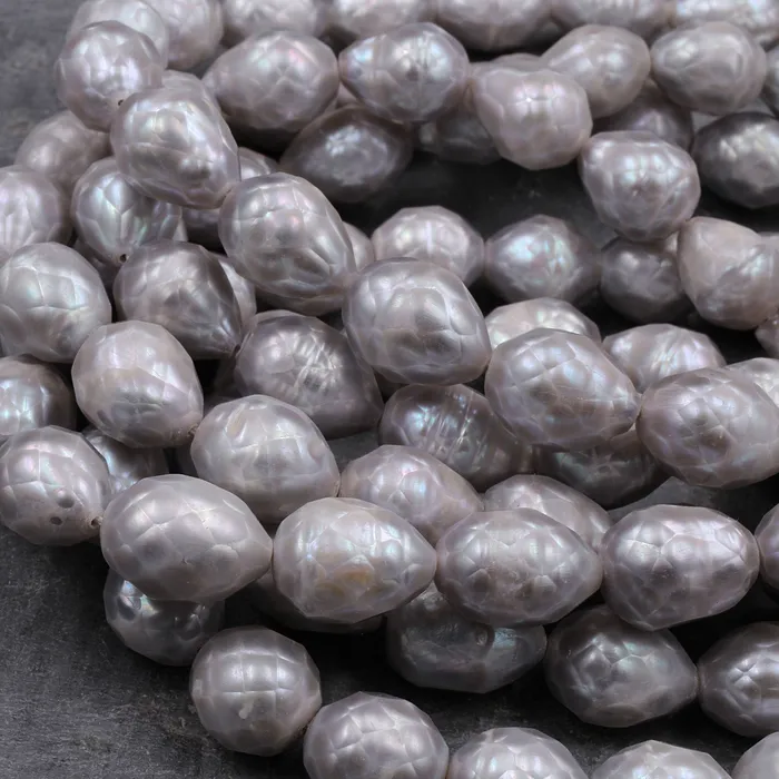 Intrinsic Trading Rings Faceted Genuine Freshwater Silver Pearl Teardrop Shimmery Iridescent Beads 16 Strand