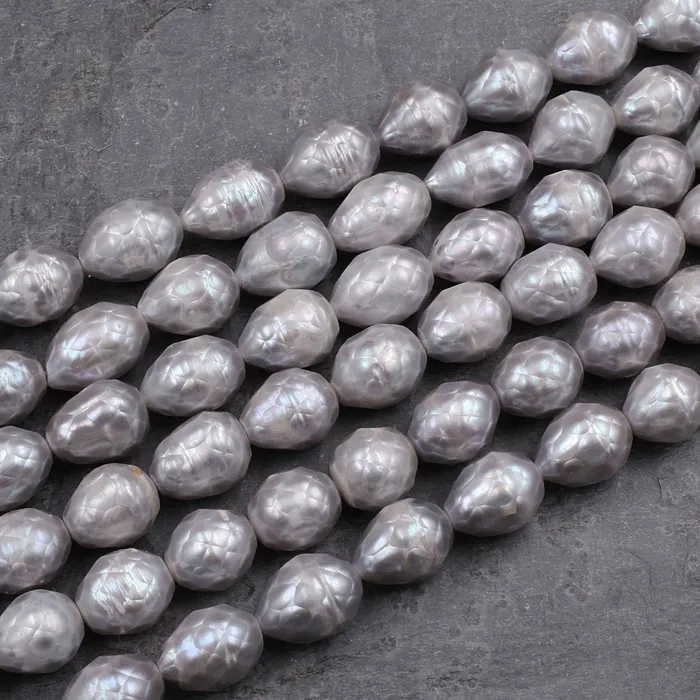 Intrinsic Trading Rings Faceted Genuine Freshwater Silver Pearl Teardrop Shimmery Iridescent Beads 16 Strand