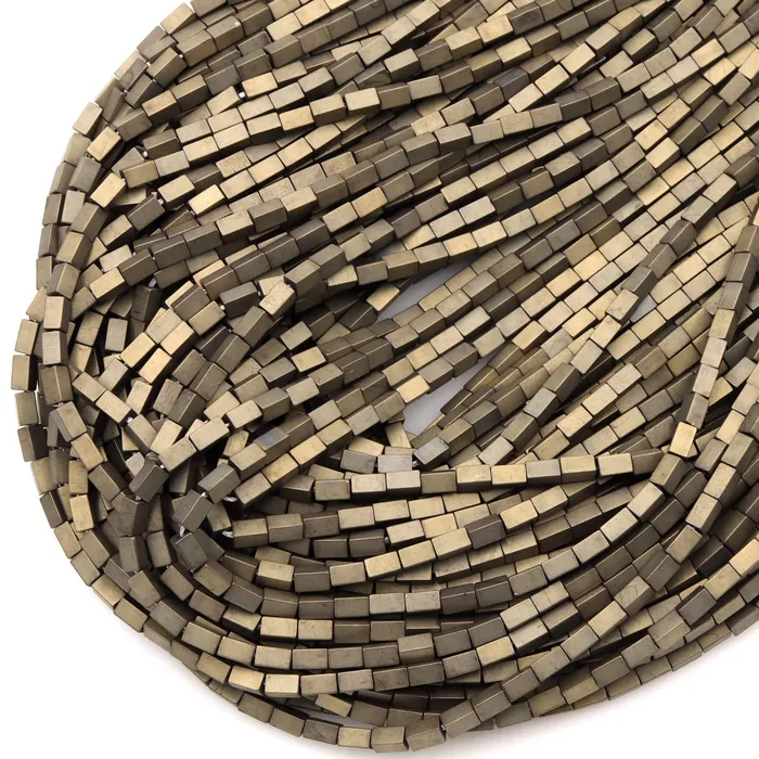 Intrinsic Trading Rings Titanium Hematite Rectangle Beads 4x2mm 5x3mm Matte Champagne Color Soft Gold Tone 16 Strand