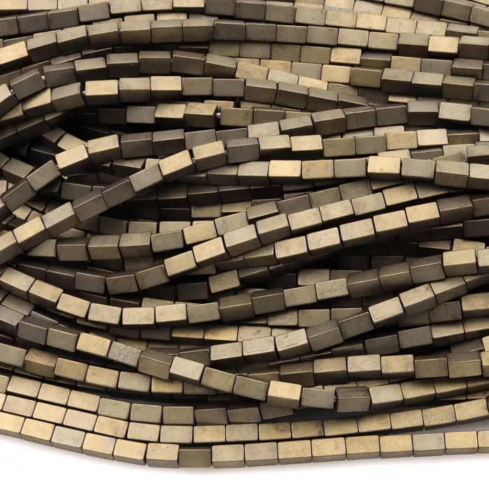 Intrinsic Trading Rings Titanium Hematite Rectangle Beads 4x2mm 5x3mm Matte Champagne Color Soft Gold Tone 16 Strand