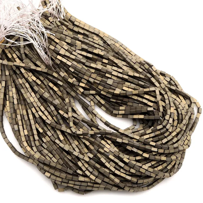 Intrinsic Trading Rings Titanium Hematite Rectangle Beads 4x2mm 5x3mm Matte Champagne Color Soft Gold Tone 16 Strand