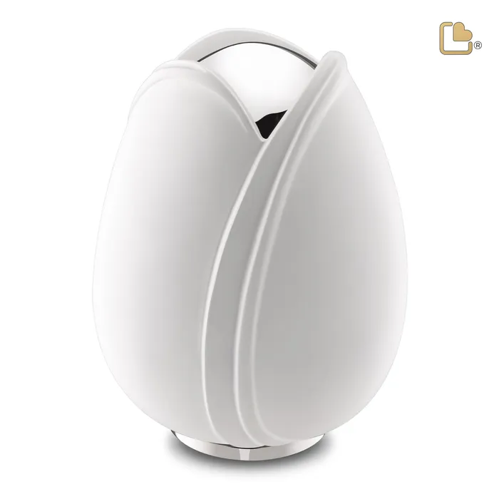 LoveUrns Rings Tulip Standard Adult Urn White Polished Silver