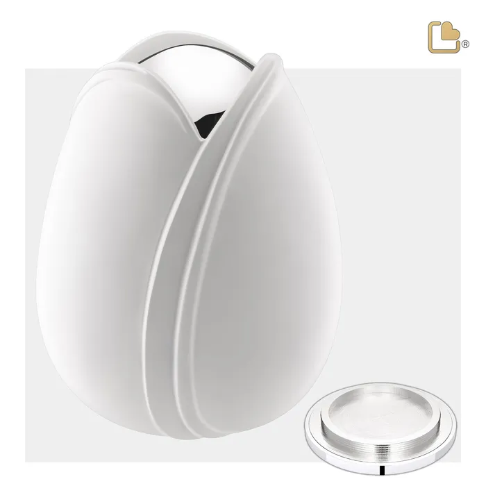 LoveUrns Rings Tulip Standard Adult Urn White Polished Silver
